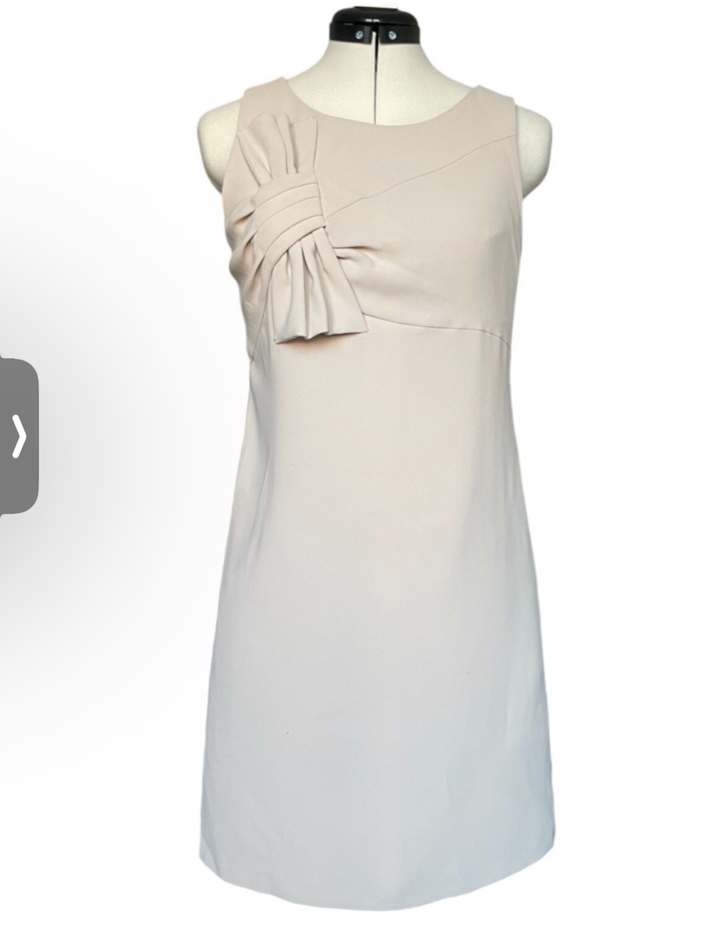 Sleeveless Cream Mini Dress with Front Pleat Detail Size 10